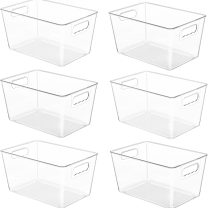YIHONG 6 Pack Clear Pantry Organizer Bins, Plastic Containers with Handle for Kitchen,Freezer,Cabinet,Closet,Bathroom Under Sink Storage